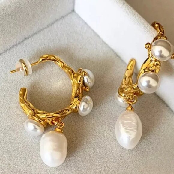 REVOLVE Jewelry - 18k Gold Plated & Baroque Pearls Earrings